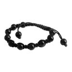 Onyx Shambhala-style bracelet, 'Protected Oneness' - Shambhala-style Onyx Bracelet Artisan Crafted Jewellery