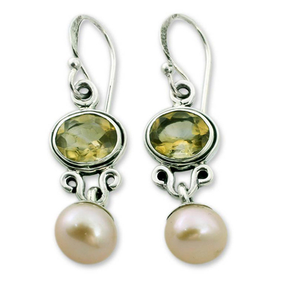 Pearl and Citrine Earrings in Sterling Silver Jewelry