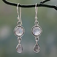 Moonstone dangle earrings, 'Shimmer' - Moonstone Earrings in Sterling Silver Handmade in India