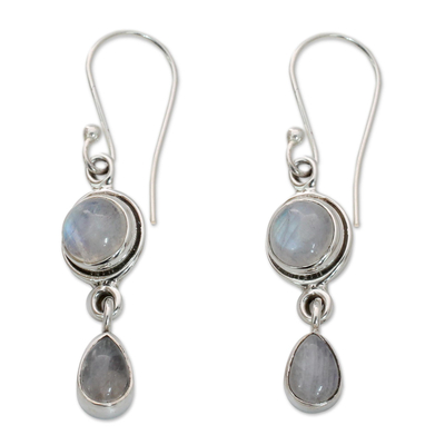 Moonstone dangle earrings, 'Shimmer' - Moonstone Earrings in Sterling Silver Handmade in India