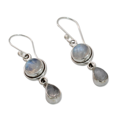 Moonstone Earrings in Sterling Silver Handmade in India - Shimmer | NOVICA
