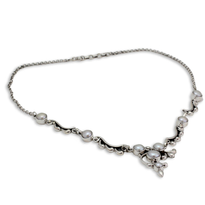Perlen-Y-Halskette - Perlen- und Sterlingsilber-Halskette, Brautschmuck
