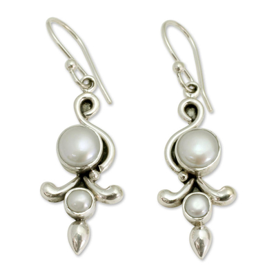 Pearl dangle earrings, 'Cloud Song' - Pearl Earrings from India Jewelry Collection