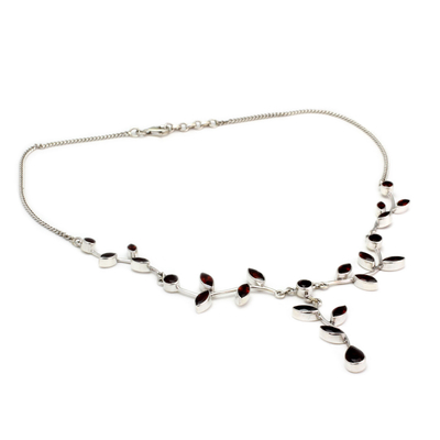 Garnet Y-necklace, 'Parwati's Passion' - Fair Trade Women's Garnet and Sterling Silver Y Necklace 