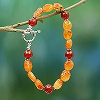 Carnelian beaded bracelet, 'Sunset Forest' - Women's Fair Trade Celosia Orange Bracelet from India