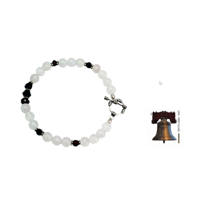 Rainbow moonstone and garnet beaded bracelet, 'Rajasthan Dancer' - Rainbow Moonstone and garnet beaded bracelet
