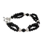Onyx and pearl beaded bracelet, 'Extravaganza' - Onyx and pearl beaded bracelet