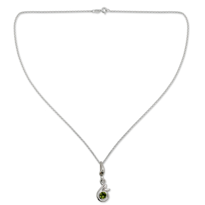 Peridot  pendant necklace, 'New Growth' - Peridot Necklace from Indian Modern Jewelry Collection