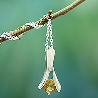 Citrine pendant necklace, 'Chennai Sun' - Modern jewellery Sterling Silver and Citrine Necklace