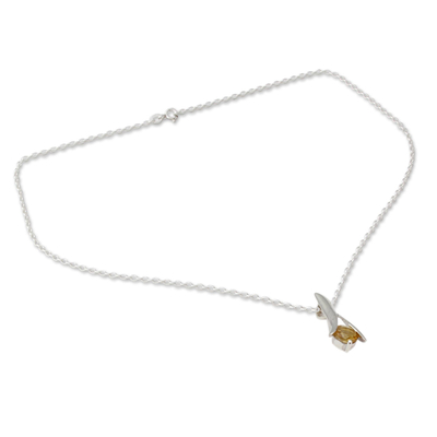 Citrine pendant necklace, 'Chennai Sun' - Modern Jewelry Sterling Silver and Citrine Necklace