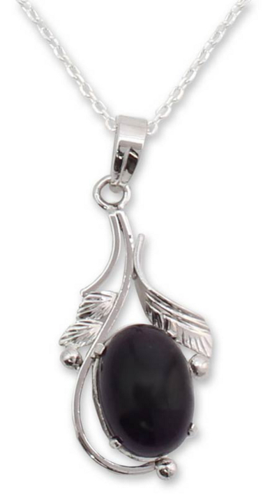 Amethyst pendant necklace, 'Indian Sugarplum' - Amethyst Necklace in Sterling Silver from India