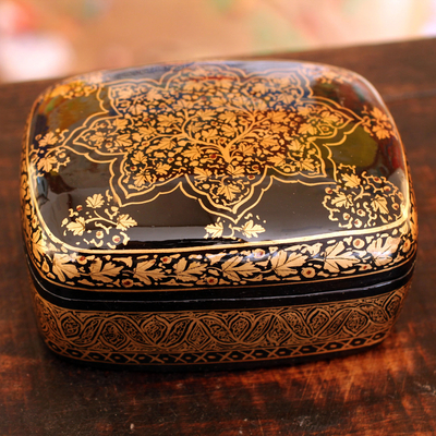 Pappmaché-Box - Einzigartige dekorative Box aus Pappmaché mit Blumenmuster und Metallic-Effekt