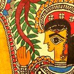 Madhubani painting, 'Krishna with His Cattle' - Madhubani painting