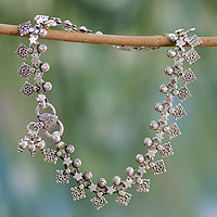 Sterling silver anklet, 'Starlight Snowflakes' - Indian Artisan Crafted Sterling Silver Anklet