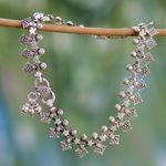 Sterling silver anklet, 'Starlight Snowflakes' - Indian Artisan Crafted Sterling Silver Anklet