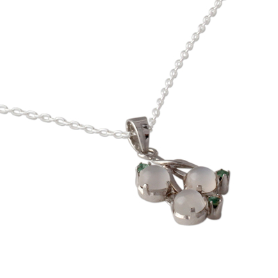 Moonstone and emerald pendant necklace, 'Moon Enchantment' - Moonstone and Emerald Necklace on Sterling Silver