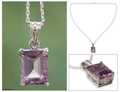 Amethyst pendant necklace, 'India Royal' - 6 Cts Amethyst Pendant on Sterling Silver Necklace