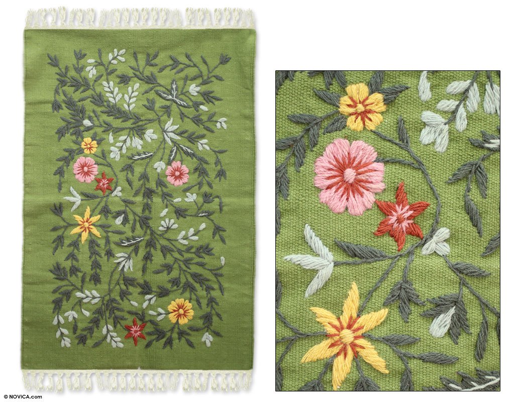 Handcrafted Floral Cotton Area Rug (2x3) Palace Garden NOVICA