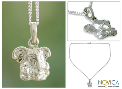 Sterling silver pendant necklace, 'Baby Ganesha' - Sterling Silver Necklace Hindu Jewellery from India