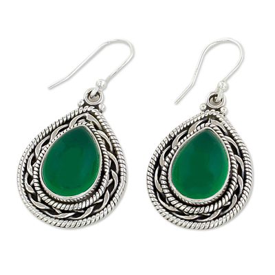 Sterling silver dangle earrings, 'Green Palace Memories' - Handcrafted Sterling Silver and Green Onyx Dangle Earrings