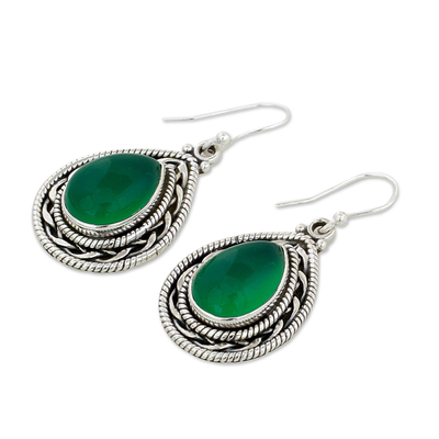 Sterling silver dangle earrings, 'Green Palace Memories' - Handcrafted Sterling Silver and Green Onyx Dangle Earrings