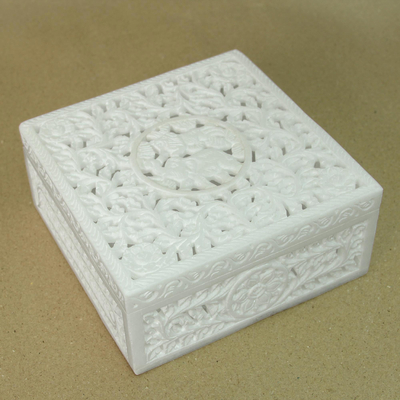 Marmorkiste - Dekorative Box aus natürlichem Marmor, indisches Jali 