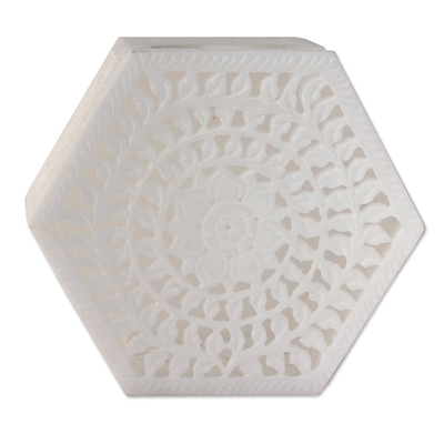 Marble box, 'Lotus Grandeur' - Indian Floral Marble Decorative Box