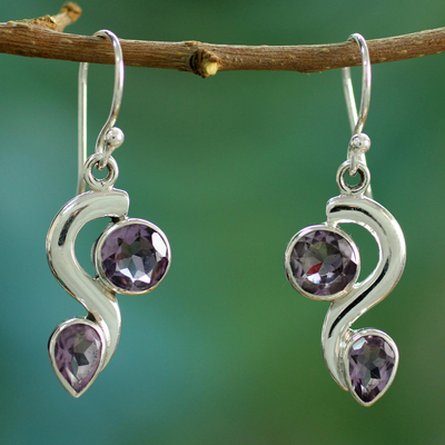 Amethyst dangle earrings, 'Jungle Enchantment' - Amethyst dangle earrings