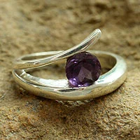 Amethyst solitaire ring, 'Dazzling Love' - Sterling Silver Solitaire Amethyst Ring from India