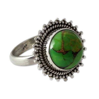 Sterling silver cocktail ring, 'Verdant Promise' - Sterling Silver and Green Composite Turquoise Cocktail Ring