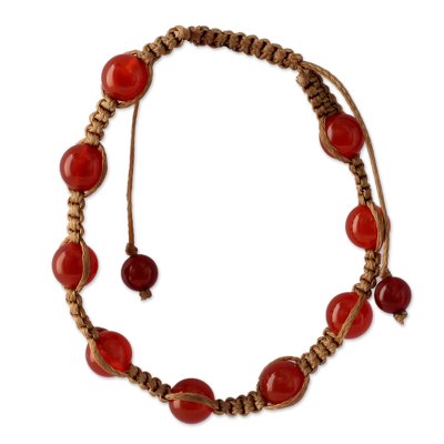 Cotton and Carnelian Artisan Crafted Shamballa Bracelet