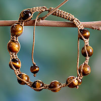 Hand Crafted Cotton Shambhala-style Tigers Eye Bracelet,'Oneness'
