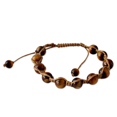 Tiger's eye Shambhala-style bracelet, 'Oneness' - Hand Crafted Cotton Shambhala-style Tigers Eye Bracelet