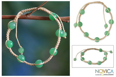 Jade Shambhala-style bracelet, 'Peace' - Good Luck Cotton Shambhala-style Jade Bracelet