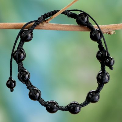 Onyx Shambhala-style bracelet, 'Oneness' - Onyx Shambhala-style Bracelet Handmade jewellery from India