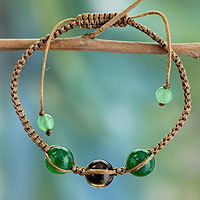 Onyx and smoky quartz Shambhala-style bracelet, 'Nature's Tranquility' - Smoky Quartz Shambhala-style Bracelet