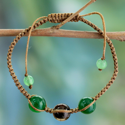 Onyx and smoky quartz Shambhala-style bracelet, 'Nature's Tranquility' - Smoky Quartz Shambhala-style Bracelet