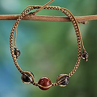Smoky quartz and jasper Shambhala-style bracelet, 'Enduring Tranquility'
