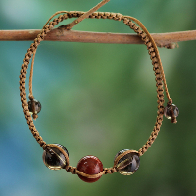 Armband im Shambhala-Stil aus Rauchquarz und Jaspis - Handgefertigtes Armband im Shambhala-Stil aus Jaspis und Rauchquarz