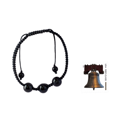Pulsera Onyx estilo Shambhala - Pulsera de ónix con cuentas de algodón y joyas de protección