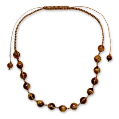 Artisan Crafted Cotton Shamballa Tigers Eye Necklace
