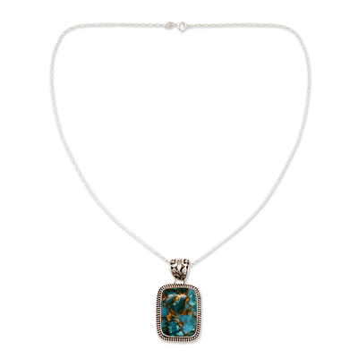Sterling silver pendant necklace, 'Delhi Blue' - Sterling Silver and Recon Turquoise Necklace from India