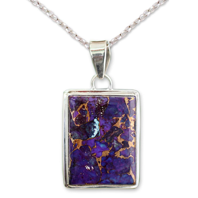 Sterling silver pendant necklace, 'Purple Mystique' - Composite Turquoise Sterling Silver Necklace Modern Jewelry