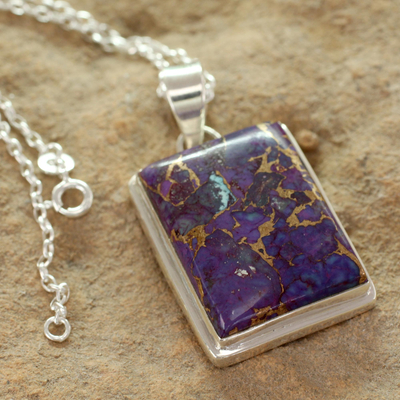 Sterling silver pendant necklace, 'Purple Mystique' - Composite Turquoise Sterling Silver Necklace Modern Jewelry