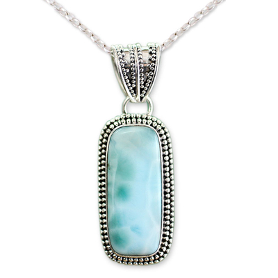 Larimar pendant necklace, 'Serene Sea' - Handcrafted Sterling Silver Turquoise Colored Necklace