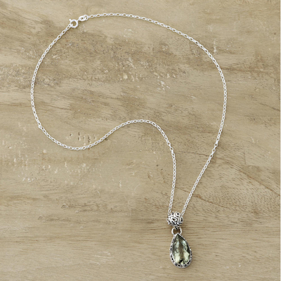 Prasiolite pendant necklace, 'Verdant Mist' - Hand Made jewellery Prasiolite and Sterling Silver Necklace