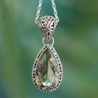 Prasiolite pendant necklace, 'Verdant Mist' - Hand Made Jewelry Prasiolite and Sterling Silver Necklace
