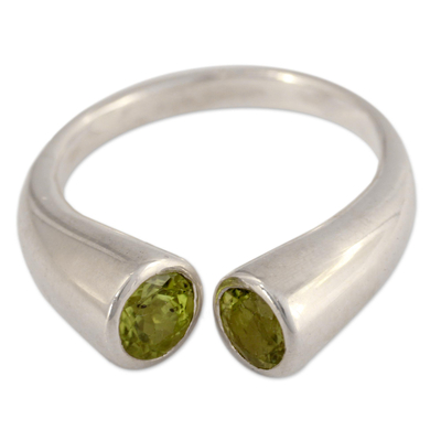 Peridot wrap ring, 'Face to Face' - Handcrafted Jewelry Silver and Peridot Wrap Ring from India