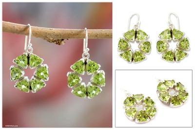 Peridot dangle earrings, 'Bengali Star' - Peridot and Sterling Silver Earrings from Modern Jewelry