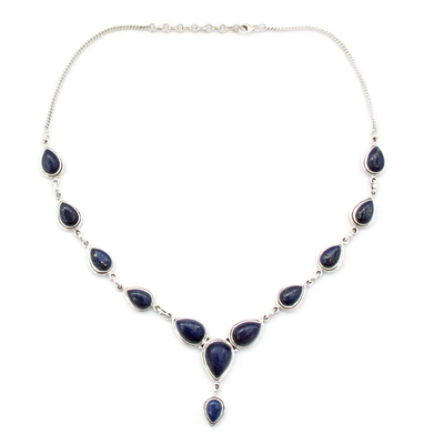Lapis lazuli Y-necklace, 'Aura of Beauty' - Lapis Lazuli and Sterling Silver Necklace from India
